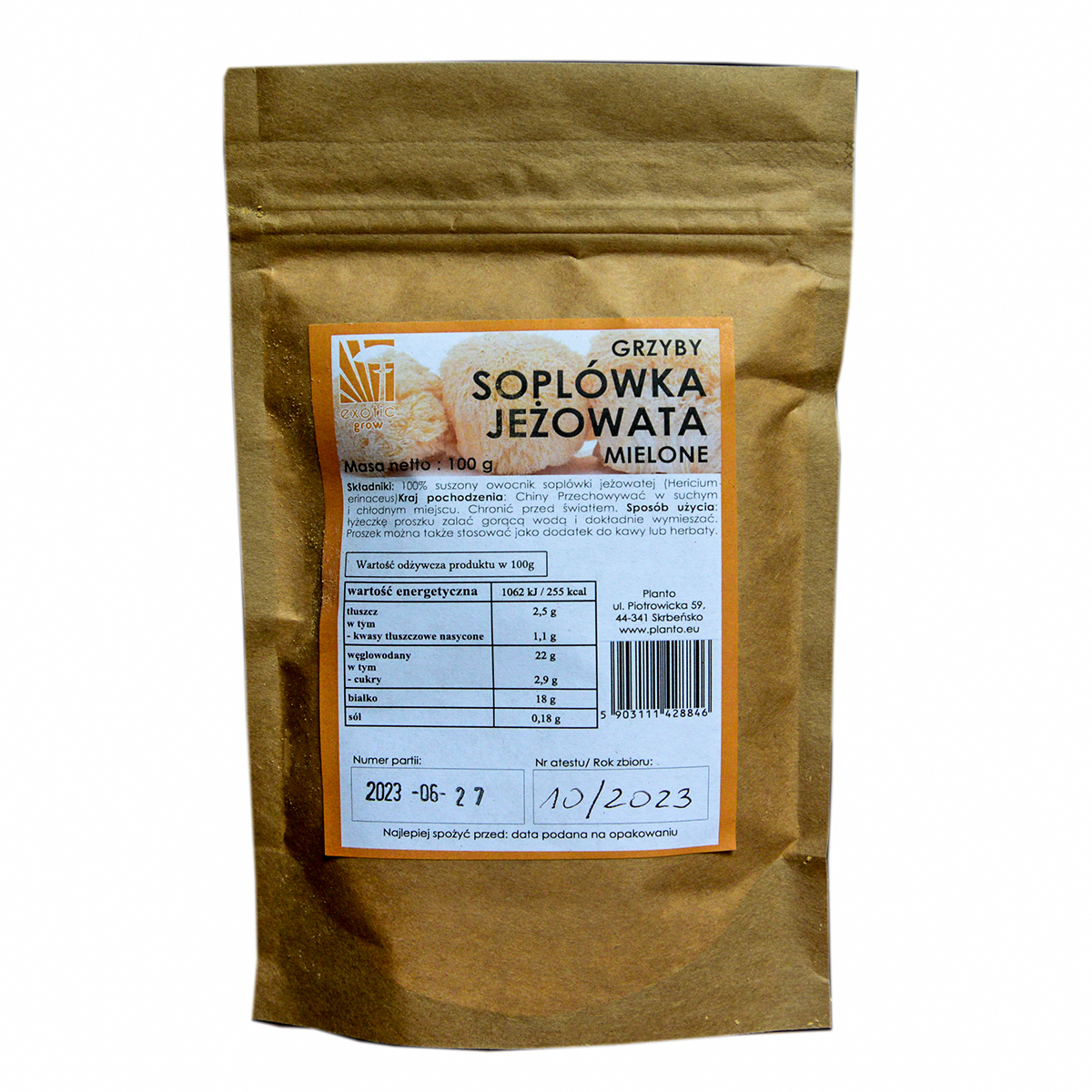 Soplówka jeżowata Hericium erinaceus – proszek z owocników 100 g